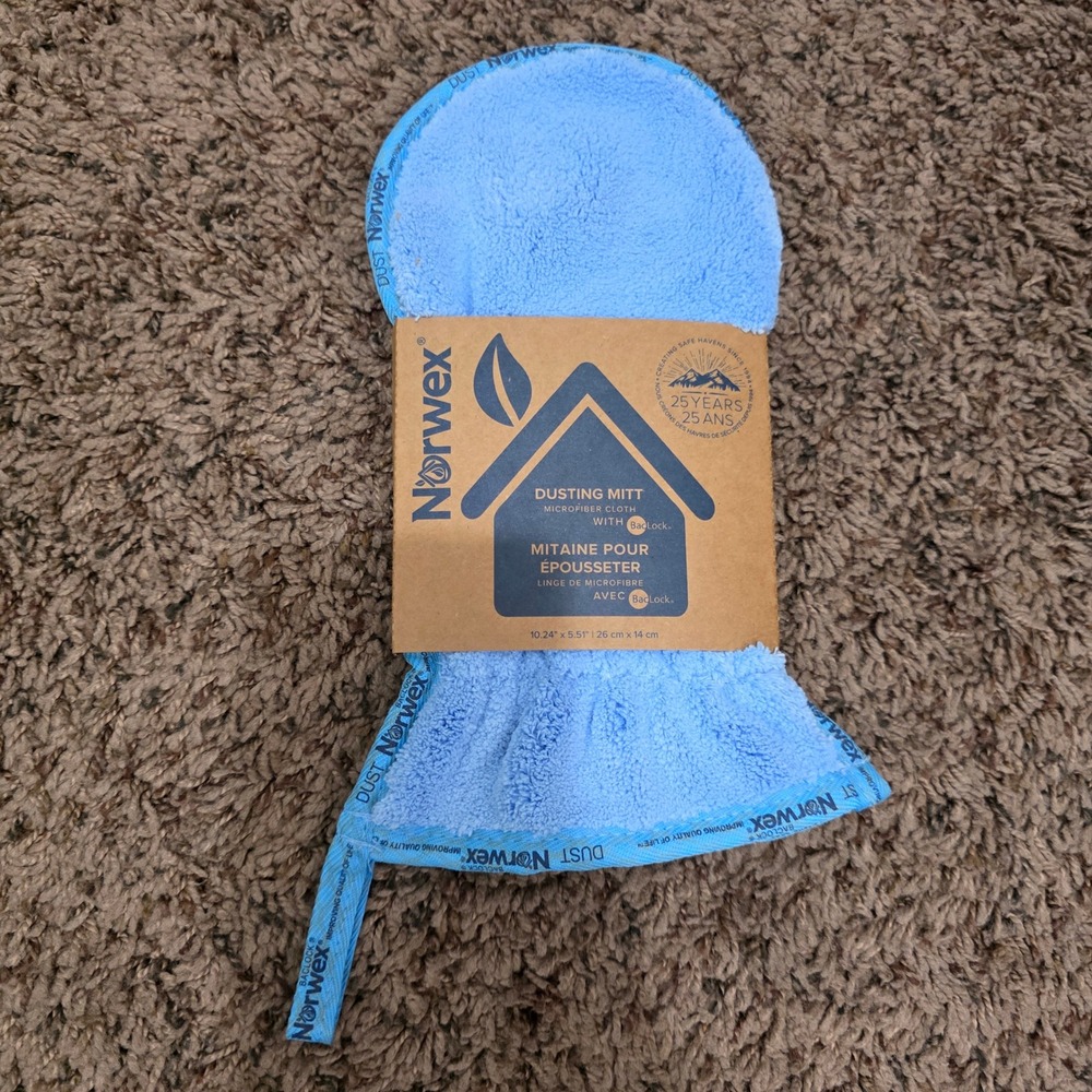 Norwex Dusting Mitt Blue Microfiber Cloth with BacLock Technology New